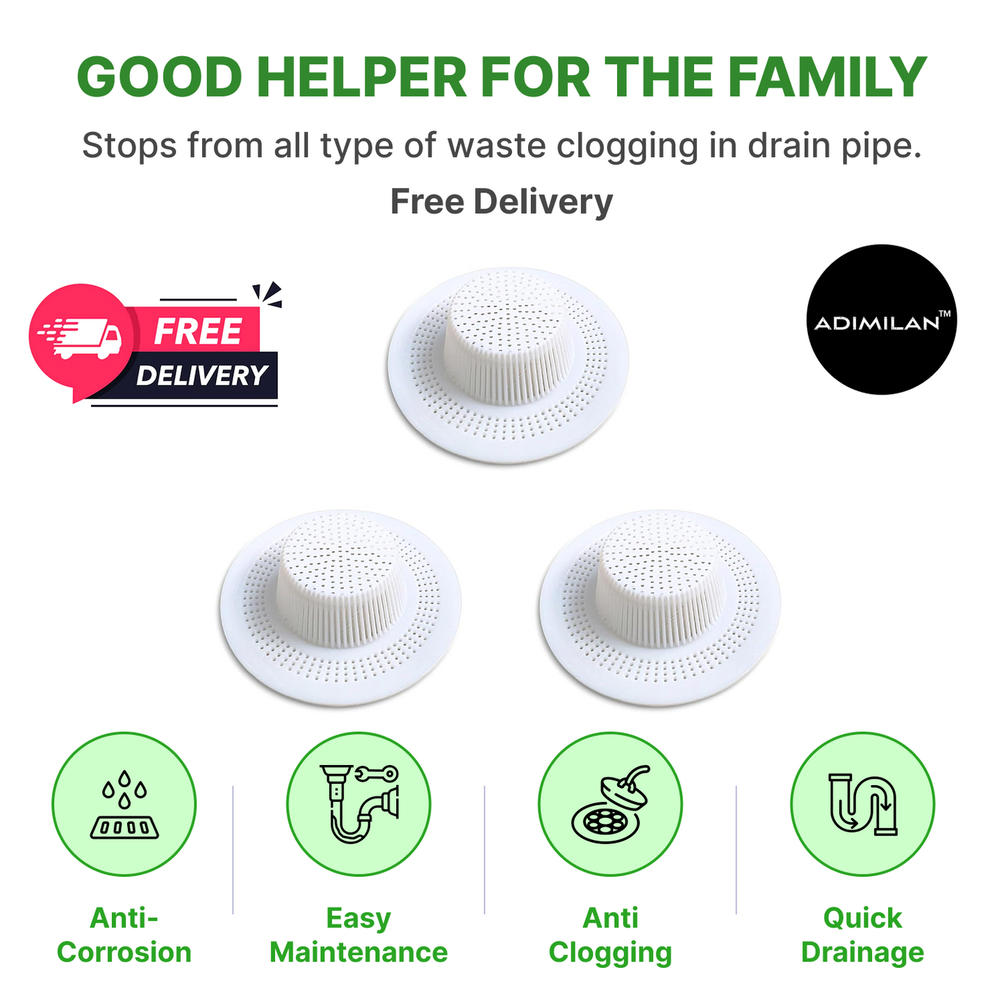 3 Pieces Plastic  Sink Strainer for Kitchen Sink Drain Basin Basket Filter Stopper Drainer/Jali